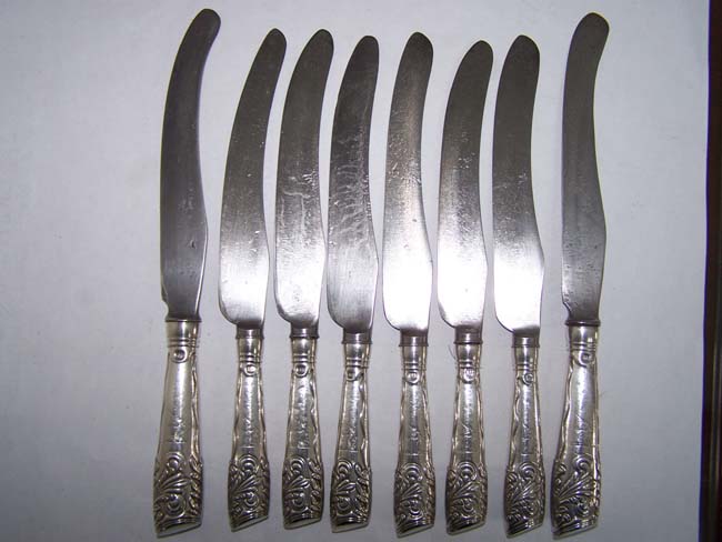 A Fine Set of Eight English Silver Handled Dinner Knives circa 1760